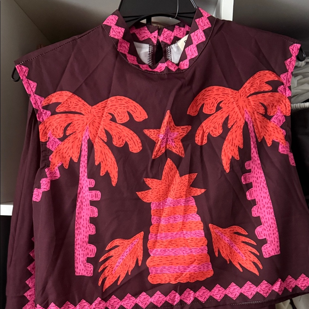Vibrant Palm Embroidered Women's Blouse